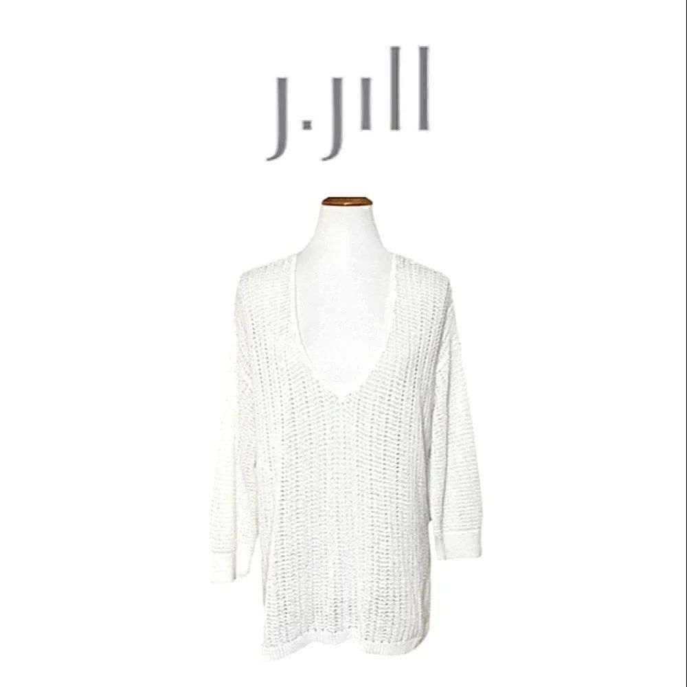Nwot J. JILL White Crochet Open Knit Lightly Summer Sweater M